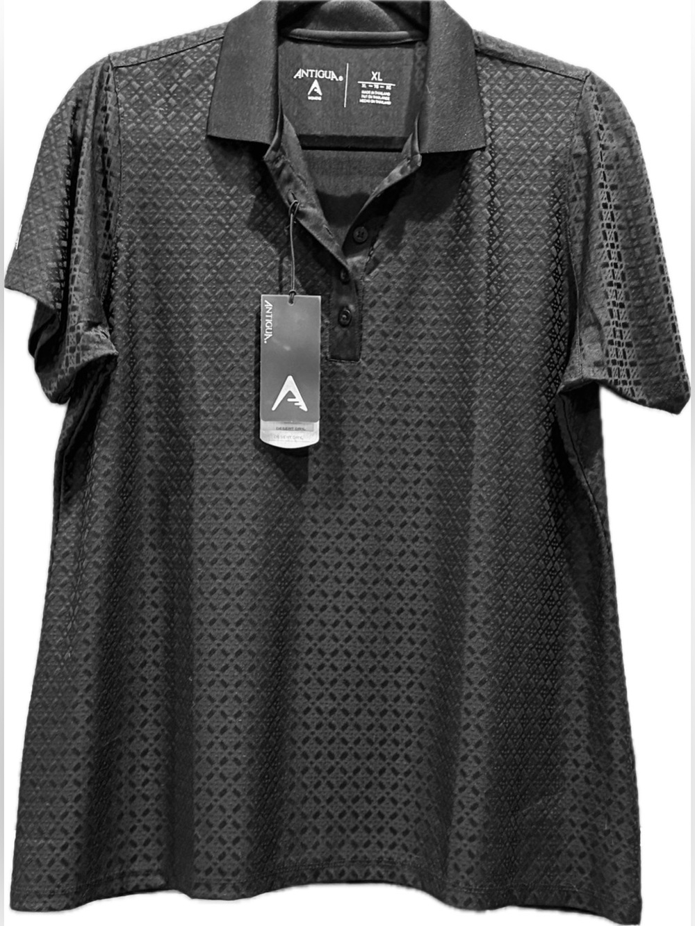 Antigua Women’s Pearl Black Textured Polo Desert Dry Performance Golf Top XL NWT